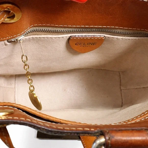 Vintage CELINE Paris Macadam Bucket Bag Brown Monogram Leather Italy 90s  Bag - Picture 5 of 13